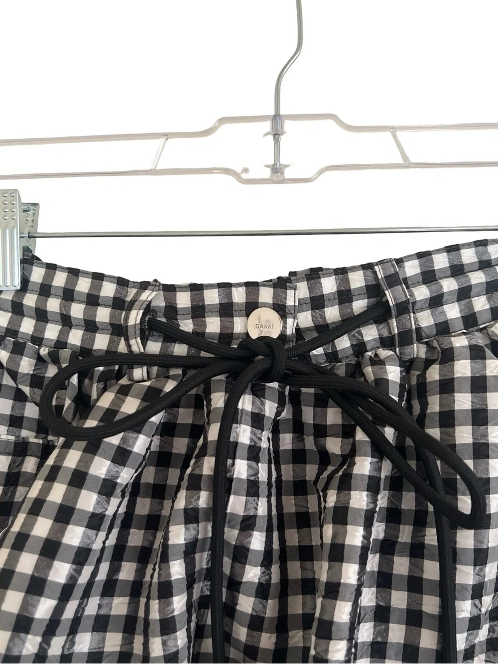 Ganni Checked Gingham Recycled Taffeta Crinkled Mini Skirt EU 34 / US 4